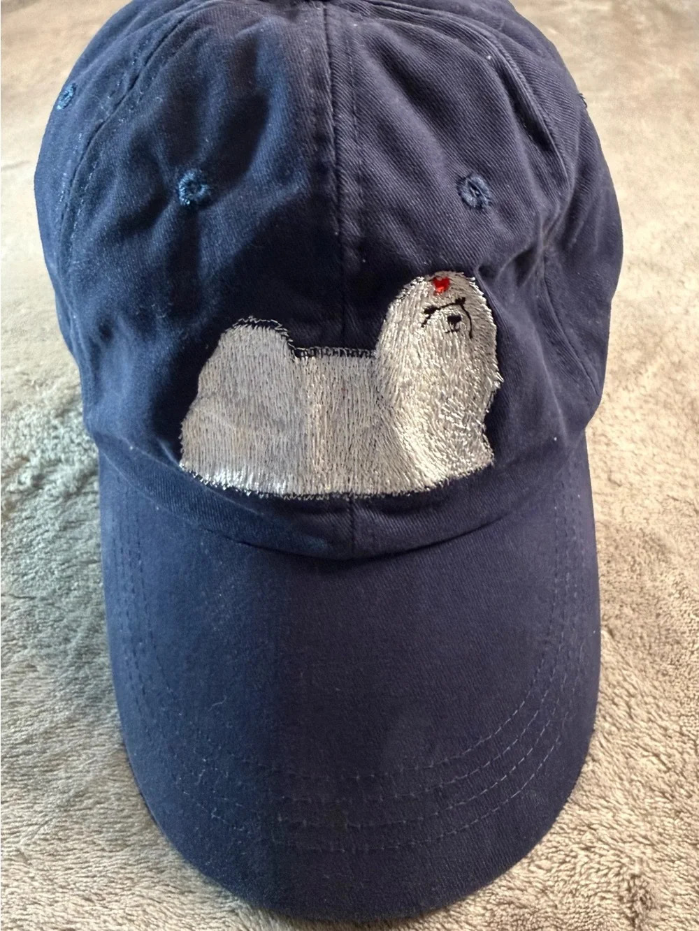 Anvil Custom Embroidered Maltese Dog Navy White Blue Baseball Cap Low Profile